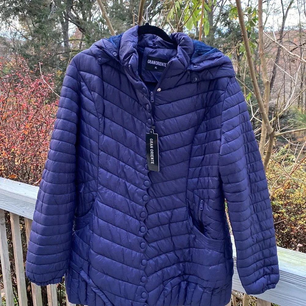 Gran Oriente Navy Blue Quilted Jacket w Scalloped Front Snap/ Zipper Size XL - Picture 1 of 12